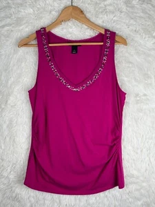 White House Black Market L einfarbig rosa Strass V-Ausschnitt ärmellos gerafft Top - Bild 1 von 7