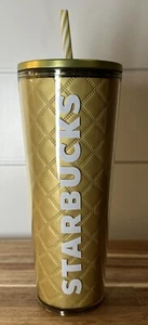 1i) 2024 STARBUCKS HOLIDAY METALLIC GOLD QUILTED 24oz VENTI TUMBLER COLD CUP - Bild 1 von 2