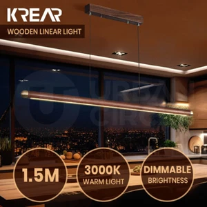 Krear Linear Pendant Light Walnut Led Kitchen Benchtop Pendant Lamp - Picture 1 of 7