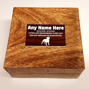Ataúd de madera estilo urna de mascota placa acrílica silueta de raza de perro mango ataúd de madera de mango - Imagen 1 de 12