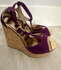 Jimmy Choo Purple Wedge Suede Upper Heels for Women Size 37.5 Us 7 - Picture 1 of 9