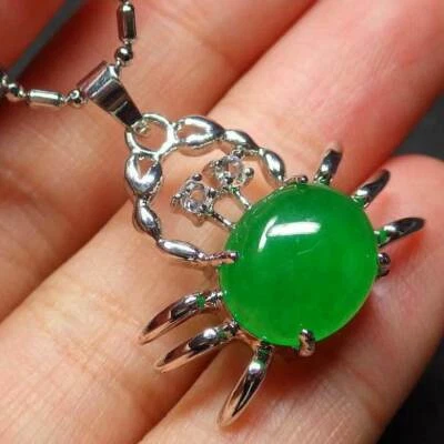 Ожерелье с подвеской в виде краба из белого золота ЛЕДЯНОЙ зеленый нефрит с цепочкой 320089 - Изображение 1 из 4