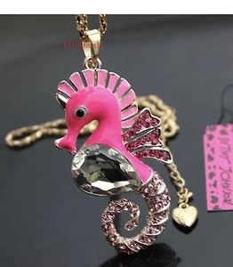  Betsey Johnson Halskette SEEPFERDCHEN HOT Roségold KRISTALLE MEER Sommer - Bild 1 von 3