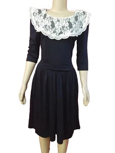 Gunne Sax Jessica McClintock VTG Lace Collar 9/10 Black Women Prairie Dress #W2 - Picture 1 of 10