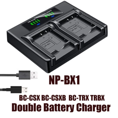 Dual Battery Charger For Sony NP-BX1 HDR-PJ410 PJ440 Vlog Camera ZV-1 VCT-SGR1 - Image 1 of 4