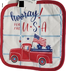 1 supporto pentola stampato Jumbo, 8"x8", CAMION ROSSO PATRIOTTICO,HOORAY PER USA,TL - Foto 1 di 24