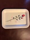 Metal vanity tray 4.5" x 6.5" white with decorative rose pattern 1950's Vintage