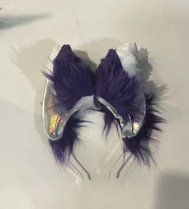 Purple And White Holographic Cat Dog Wolf Ears Furry - Picture 1 of 2