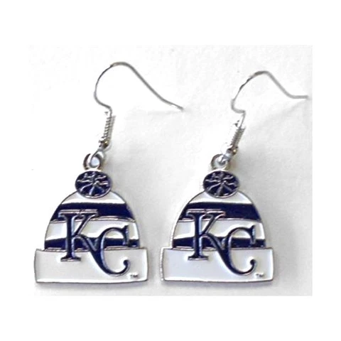 KANSAS CITY ROYALS DANGLE EARRINGS BEANIE HAT W/LOGO HYPOALLERGENIC Licensed Cover