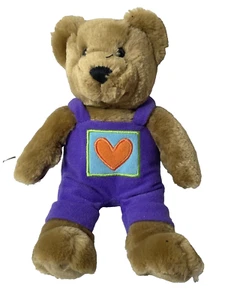 Hallmark Brown Plush Bear in Purple Overalls with Orange Heart Patch - Picture 1 of 7