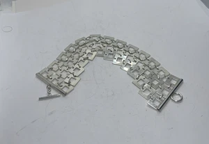 Sterling Silver triple link Square Panel Bracelet Delicate 7”, 925 - Picture 1 of 7