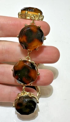 Vintage Lucite Rotondo Cab Leopardo Pantera Testuggine 7 " Collegamento Oro Toni - Immagine 1 di 4