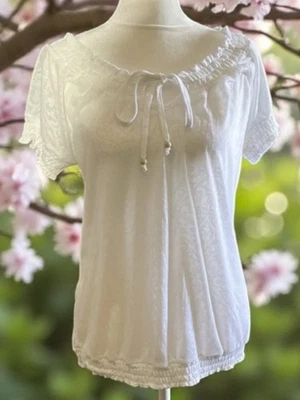 Женская прозрачная белая блузка-смокинг Ariat размер Small гофрированная собранная дамасская - Изображение 1 из 4