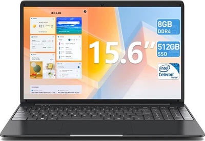 15.6" Windows 11 Laptop Intel Core i3 8GB RAM 512GB SSD HDMI USB-C WiFi Notebook - Image 1 of 4