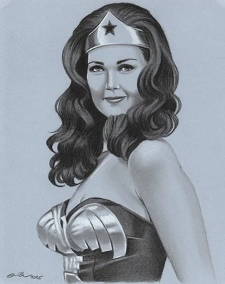 Wonder Woman 8x10 Original Graphite Pencil Drawing NO RESERVE Lynda Carter - Image 1 of 4