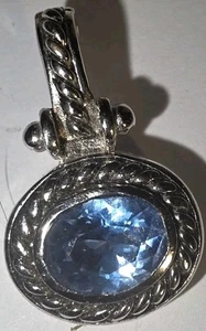 Ciondolo ovale vintage Bali argento sterling topazio blu non marcato non magnetico - Foto 1 di 5