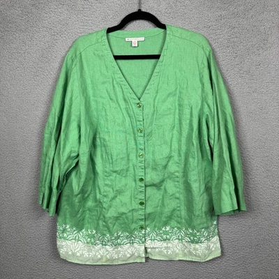 JM Collection Top Womens 22W Green Linen Button Blouse Beachy Coastal Vacation - Image 1 of 4
