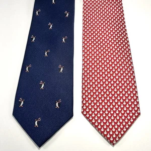 Tommy Hilfiger Juego de 2 Corbatas de Navidad - Pingüino Azul y Muñeco de Nieve Rojo - LEER - Imagen 1 de 6