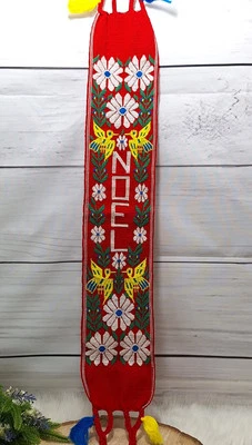 Vintage Guatemalan Woven Wall Tapestry NOEL Christmas Red Blue Green and Yellow - Image 1 of 4