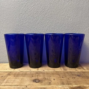 Vintage Libbey Kobaltblau Glas Becher 16oz Wasser Pint 6" Hoch Flare 4er Set - Bild 1 von 5