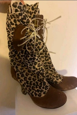 Irregular Choice Paperbag Boots Leopard Corset Leather Brogue Bnib SpitSpot Era - Image 1 of 4