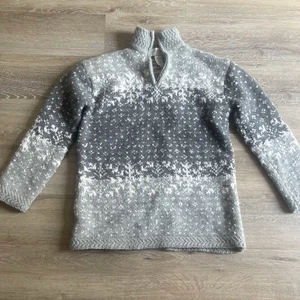 Vintage Fair Isle Quarter Zip Sweater Medium Grey Ski Heavyweight Pullover - Picture 1 of 5