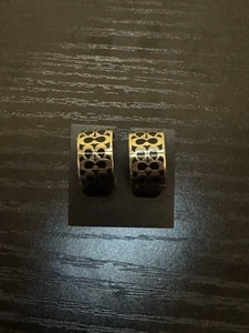 Coach Signature Enamel Huggie Earrings - C7770 Gold-Black - Picture 1 of 11