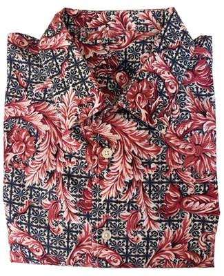 Camisa masculina Tasso Elba XXL padrão vermelho botão frontal manga longa 100% algodão - Imagem 1 de 4