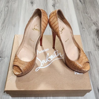 Christian Louboutin Lady Peep Women's 38.5 Phyton Crystal - Image 1 of 4