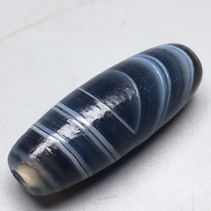 Ciondolo perline occhi cielo Dzi vecchia agata tibetana patina 36 mm S1114 - Foto 1 di 8