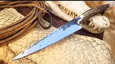 Vintage Gaucho Bowie Knife - Carbon Steel Blade, Deer Antler Handle - Cowboy, - Image 1 of 4