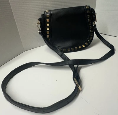 Olivia Miller Black Faux Leather Crossbody Bag Purse Gold Stud Adjustable - Image 1 of 4