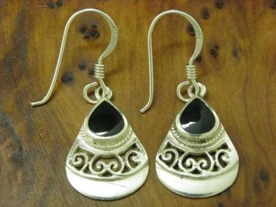 925 Argento Sterling Pendenti con Onice Ricoperto / Vero Argento/Orecchini/ - Immagine 1 di 3