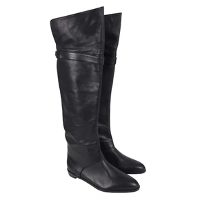 DIANE VON FURSTENBERG Schlagstockstiefel Größe 7M schwarz Leder Overknee zum Überziehen - Bild 1 von 16