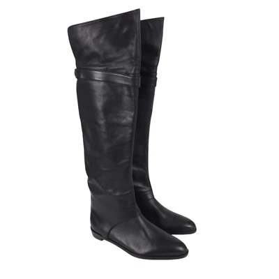 Botas de Bastón DIANE VON FURSTENBERG Talla 7M Cuero Negro Sobre la Rodilla Pull On Foto 1 de 4