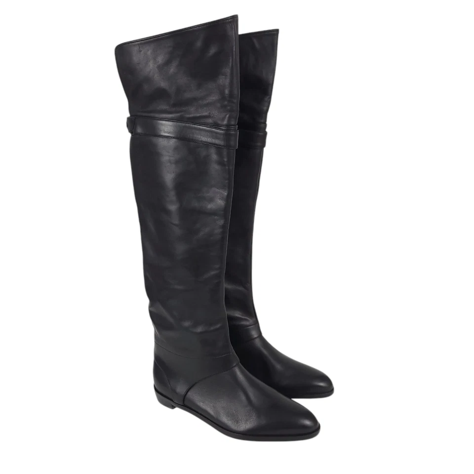 Botas de Bastón DIANE VON FURSTENBERG Talla 7M Cuero Negro Sobre la Rodilla Pull On Foto 1 de 4