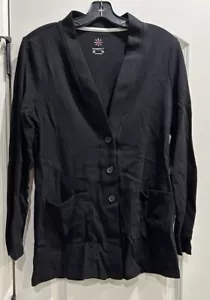 Isaac Mizrahi Live! Cut & Sew Cardigan Sweater Jet Black Sz Small A459874 - Picture 1 of 3