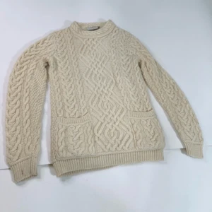 SAOL Ireland Sweater Womens Small Cream Cable Knit 100% Merino Wool Fisherman* - Picture 1 of 9
