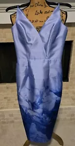 MONIQUE LHUILLIER EUC Shiny Lavender Halter Satin Bodycon Midi Dress Womens 2 - Picture 1 of 15