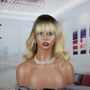 Blonde Wig Straight Bangs Full wig Ladies Short Shoulder-Length Gradient Light - Picture 1 of 9