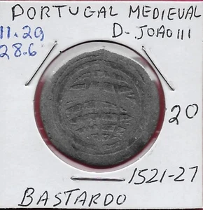PORTUGAL KÖNIGREICH, MALLACA 1 BASTARDO D.JOAO III 1521-1527, PORTUGIES WAPPEN, W - Bild 1 von 2