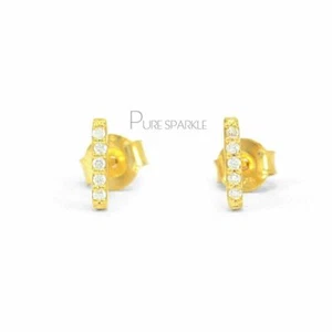 Pendientes minimalistas de barra pequeña de diamantes creados en laboratorio de 0,10 quilates de oro de 14 quilates joyería fina - Imagen 1 de 3