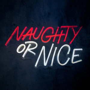 LED Naughty or Nice Neon Light Letter Sign Dimmable Home Room Christmas Decor - Picture 1 of 6
