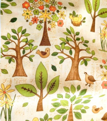 Debbie Mumm Folkart Tree Bird Floral Primitive Fabric 42x 2.5 Yd Cotton Unwashed - Image 1 of 4