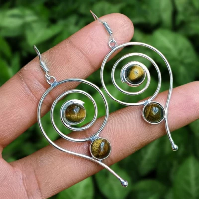 Venta Pendiente colgante de piedras preciosas ojo de tigre enchapado en plata de ley 925 joyas Foto 1 de 4