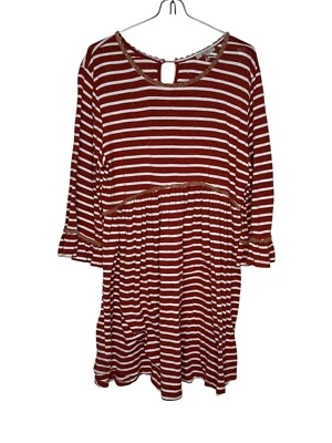 Vestido para mujer Jodifl fluido con volantes midi a rayas manga larga campana elástico mediano Foto 1 de 4