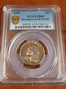 1953 Washington Quarter PCGS PR65 FS-901 Re-Engraved Tail Feathers Toned - Picture 1 of 3