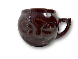  Vintage McCoy USA Pottery Brown Black Smiley Face Mug Cup Man in the Moon
