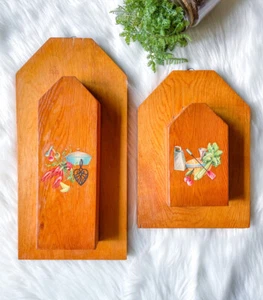 Vtg Wood Wall Mount Hanging Knife Block Wooden Holder Set Cottagecore Farmhouse - Picture 1 of 6