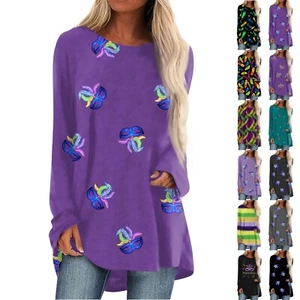 Women's Casual Plus Size Long Sleeved Round Neck T-shirt Top Pullover - Picture 1 of 48